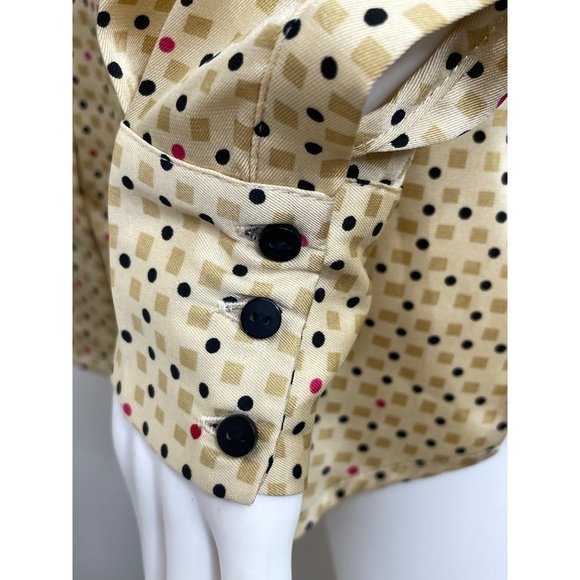 0649A- Philosophy Women’s Button Down Shirt Point Collar S Gold Black Red Dots - Picture 11 of 12